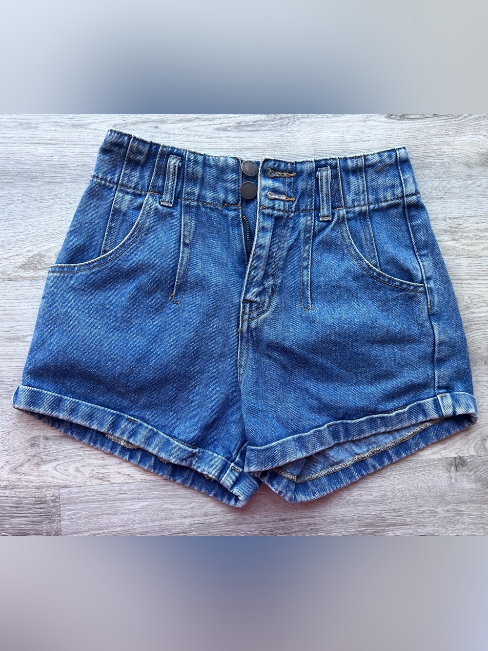 Modern Amusement High-Waist Blue Denim Paperbag Shorts